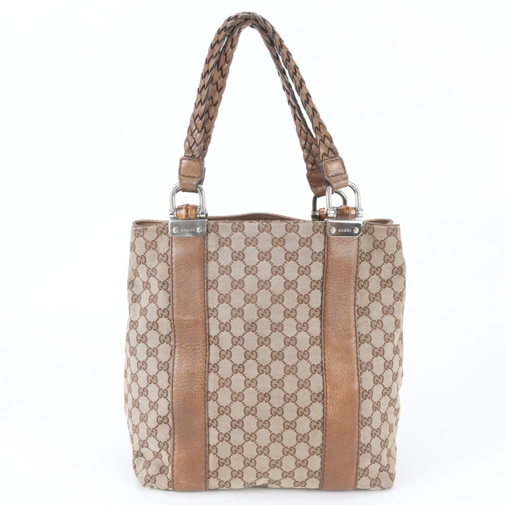Gucci GG Canvas Bamboo 232946 Woven Leather Tote Bag Shoulder for Women
